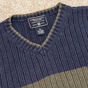Rare Y2K Vintage American Eagle Ribbed Sweater Vest | Navy/Green | XL